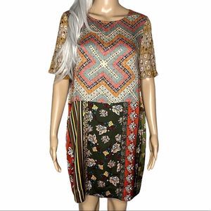 Anthro Tiny Patchwork Tunic Boho Silk Shirt Dress Size XS